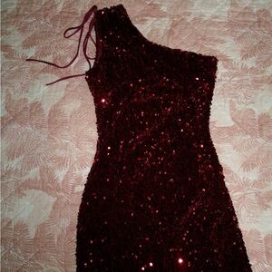 Lucy in the Sky Burgundy Sequin One-Shoulder Dress